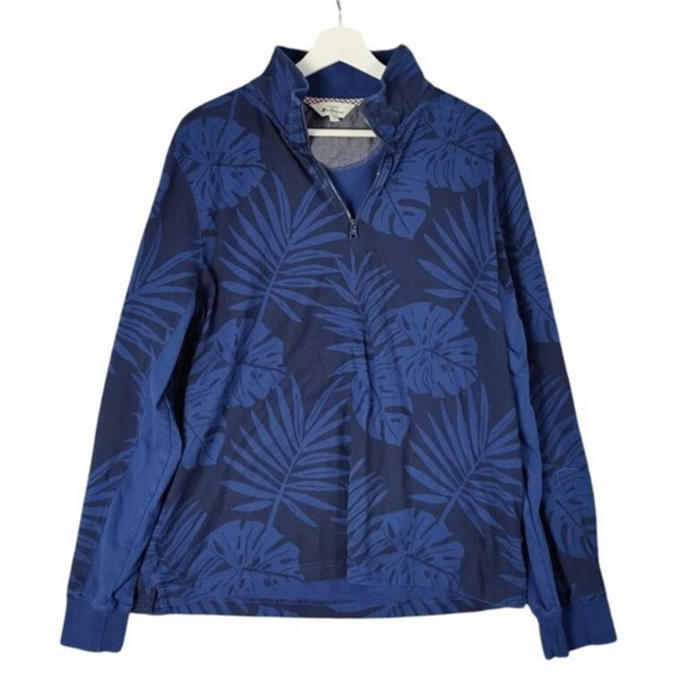 Ben Sherman Mens Tropical Coastal Floral Travel Quarter Zip Pullover L Blue Leaf